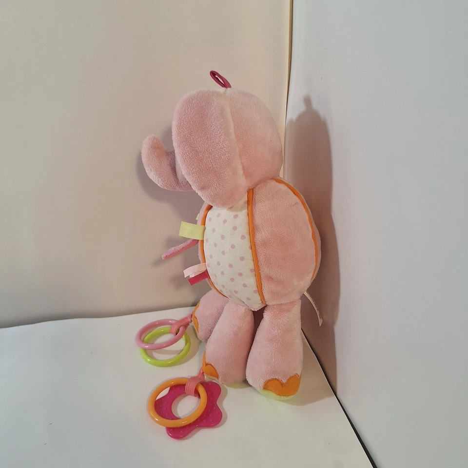 Juguete colgante de elefante rosa Carter's para bebé patas arrugadas sonajero anillo mordedor peluche Foto 2 de 4
