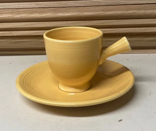 Vintage Laughlin FIESTA 1930's YELLOW Demitasse Cup & Saucer Stick Handle