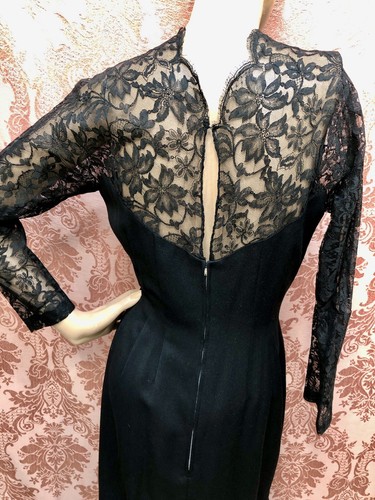 VTG 1950s DEADSTOCK Bombshell Pin-Up ILLUSION LACE Twist Bodice WIGGLE DRESS XXS - Picture 4 of 6