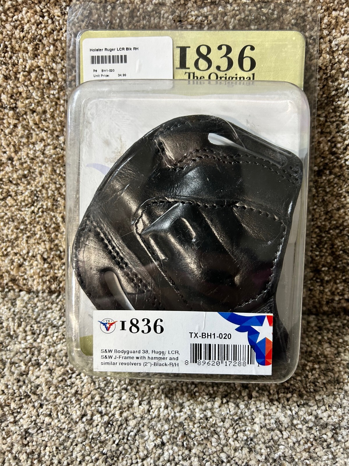 Texas 1836 Revolver Holster for S&W Bodyguard 38, J-Frame, Ruger LCR - RH - 2