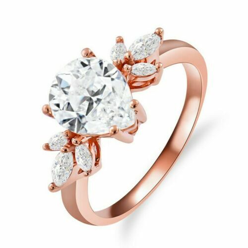 2.00Ct Pear Cut Moissanite Engagement Wedding Ring 14K Solid Rose Gold - Picture 4 of 9