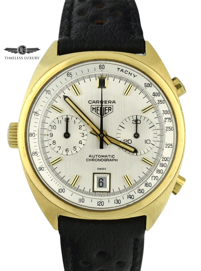 Men s Vintage 1972 Heuer Carrera 1158 Automatic 18k Gold 38mm