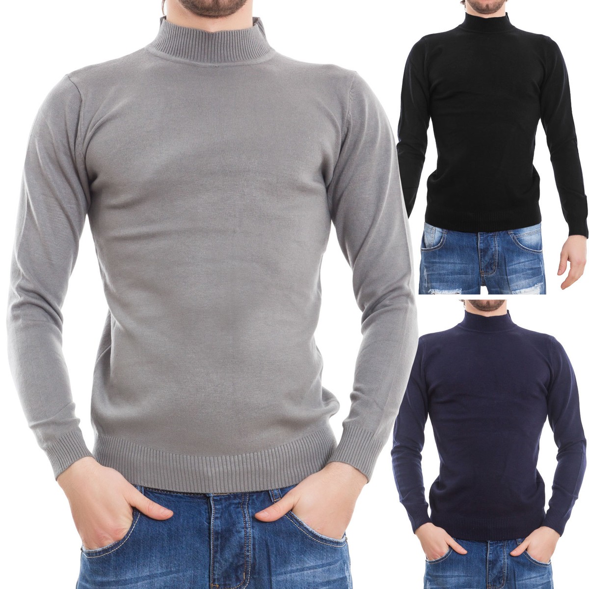 Maglione Uomo Invernale A Costine - Slim Fit, Collo Alto, In Lana Morbida, Per Taglie Forti