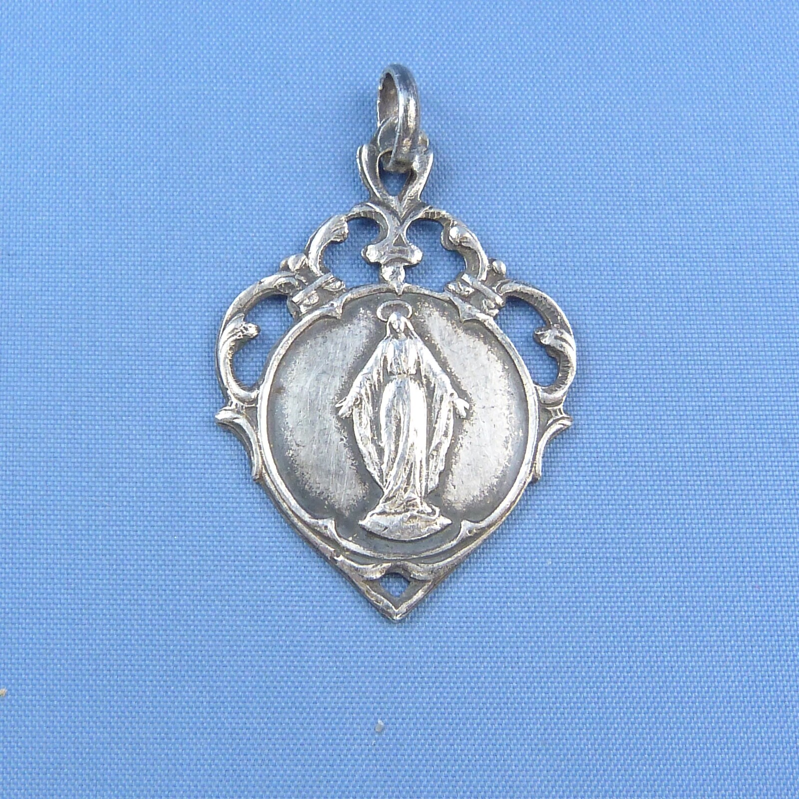 Antique Virgin Mary Medal * Antique Sterling Silver Pendant