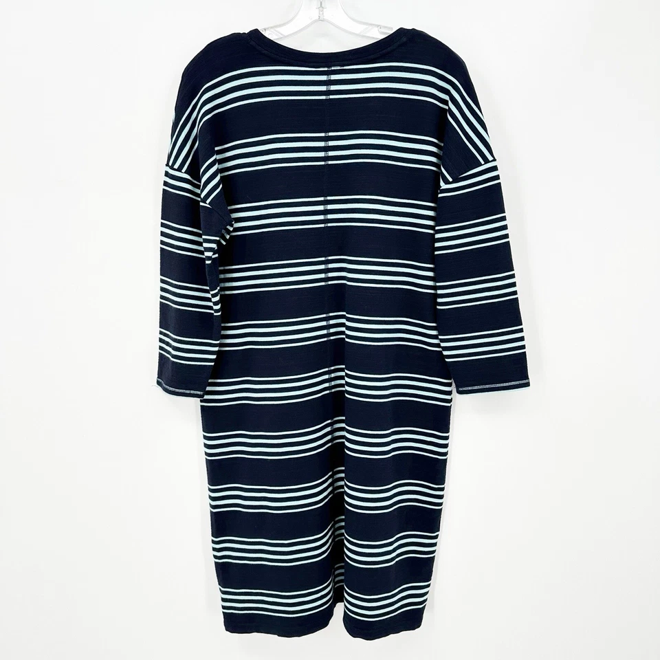 Vestido a Rayas T By Talbots Para Mujer M Azul Marino Aqua Cómodo Preppy Náutico Deportivo Elegante Foto 2 de 4