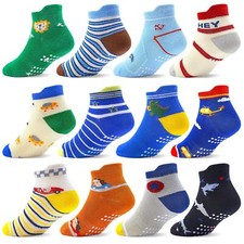 Toddler Socks with Grips Anti Slip Ankle Socks 12 Pairs for 1-7 Years Boys Gi...
