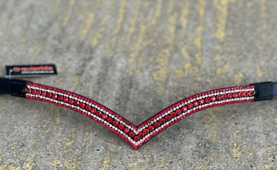 Neu V-Form 5 REIHEN funkelndes Stirnband ideal für Dressur zeigt Trense ROT