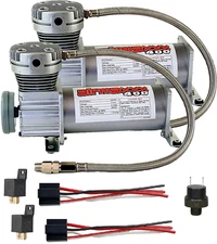 airmaxxx Dual 400 Pewter Compressors 120/150 PSI Switch Relays For Air Ride
