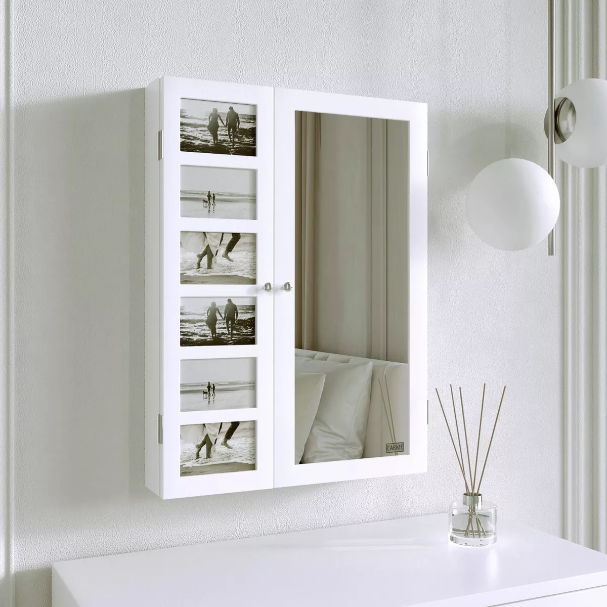 Wall Desktop Mirrorred Jewellery Cabinet with LED Light Bedroom Makeup Storage