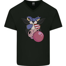Bubblegum Cow American Shades & Bubble Gum Mens V-Neck Cotton T-Shirt