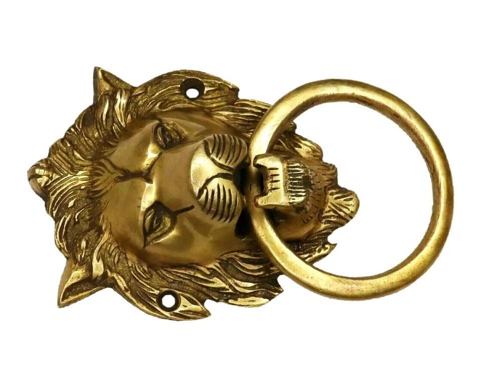 Lion Shape Victorian Style Handmade Brass Door Knocker Home Office Decor Figure - image 3 of 4