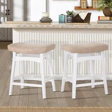 Bar Stools Set of 2,Stools with Beige PU Leather Cushion Counter Height