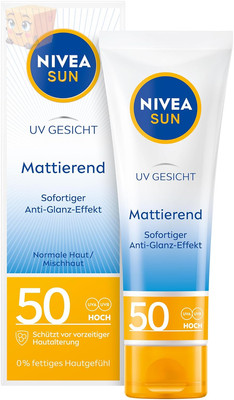 NIVEA SUN UV Gesicht: Mattierender Schutz LSF 50, leicht, nicht fettend.