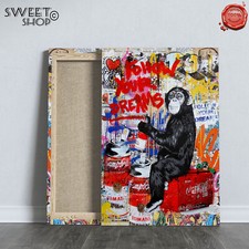 QUADRO STAMPA SU TELA CANVAS BANKSY SCIMMIA AFFE STREET ART LOVE