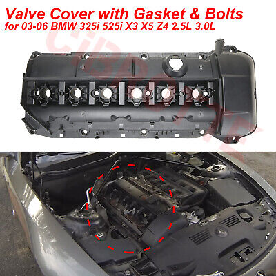 Fits 03-06 BMW E46 E49 325i 330i 530i X3 2.5L 3.0L Valve Cover w/ Gasket &  Bolts