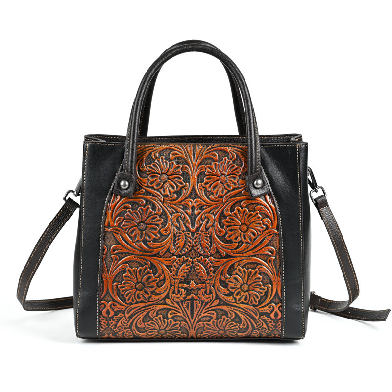 Women Genuine Cow Leather Shoulder Bag Embossed Handbag Purse Crossbody Tote Bag