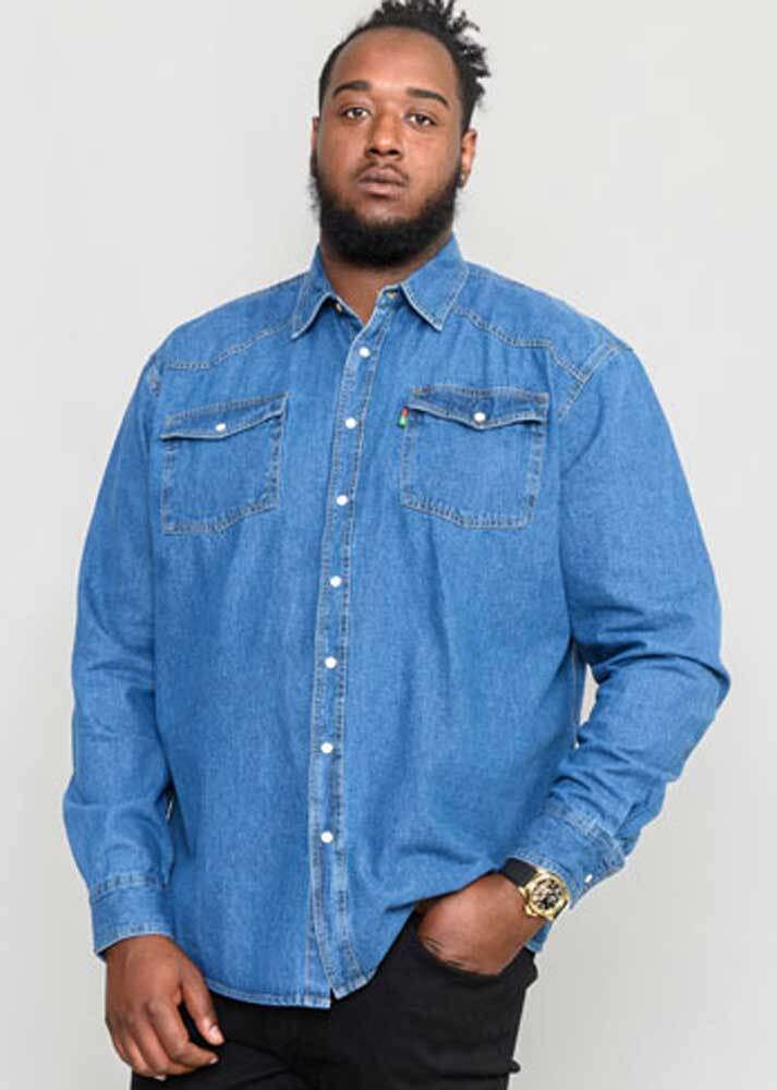 Chemise Jean Homme D555 Duke - Tailles Grandes 2XL à 6XL - Coton - Manches Longues - Neuf Avec étiquettes
