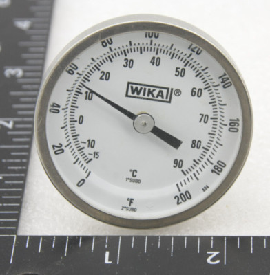 WIKA 2'' Dial Thermometer -15 to 90C 0-200F 2 1/2'' Stem Back Mnt 20025A005G2 USED