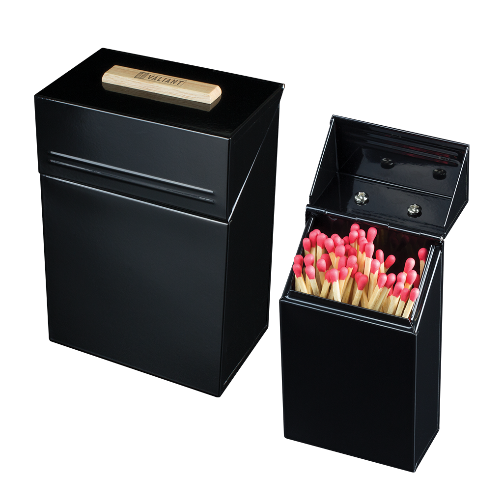 Valiant Fireside Firelighter Tidy and Match Storage | Metal Gloss Container