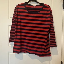 Gap Women’s Large Red Blue Striped Crew Neck Long Sleeve Shirt, B#16