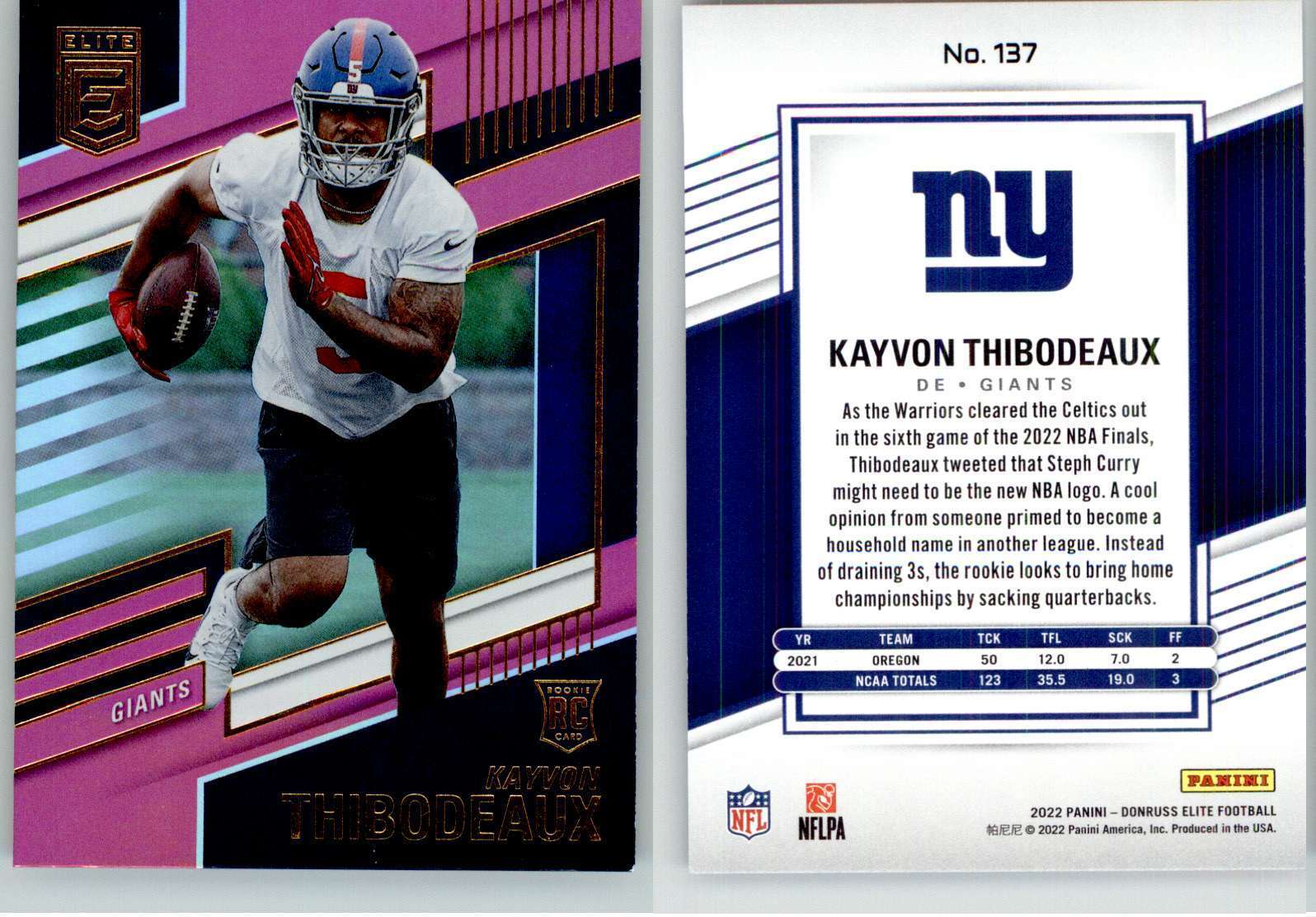 Kayvon Thibodeaux 2022 Donruss Elite Pink #137 Oregon Giants RC Rookie