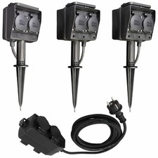 2fach 4fach Gartensteckdose mit Erdspieß IP44 Outdoor Steckdose +Deckel 3m Kabel