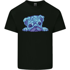 A Blue Watercolour Pug Mens Cotton T-Shirt Tee Top