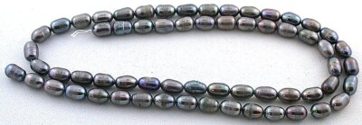 6.5mm x 4.5mm Oval Freeform Gray Multicolor Flash Freshwater Pearl 15'' Strand