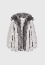 Faux Fur Longline Puffer Coat - Khaki