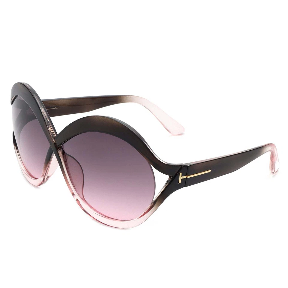 Exaggerated Design Gold Accent Gray & Pink Sunglasses Rounded Frames - Image 2 of 3