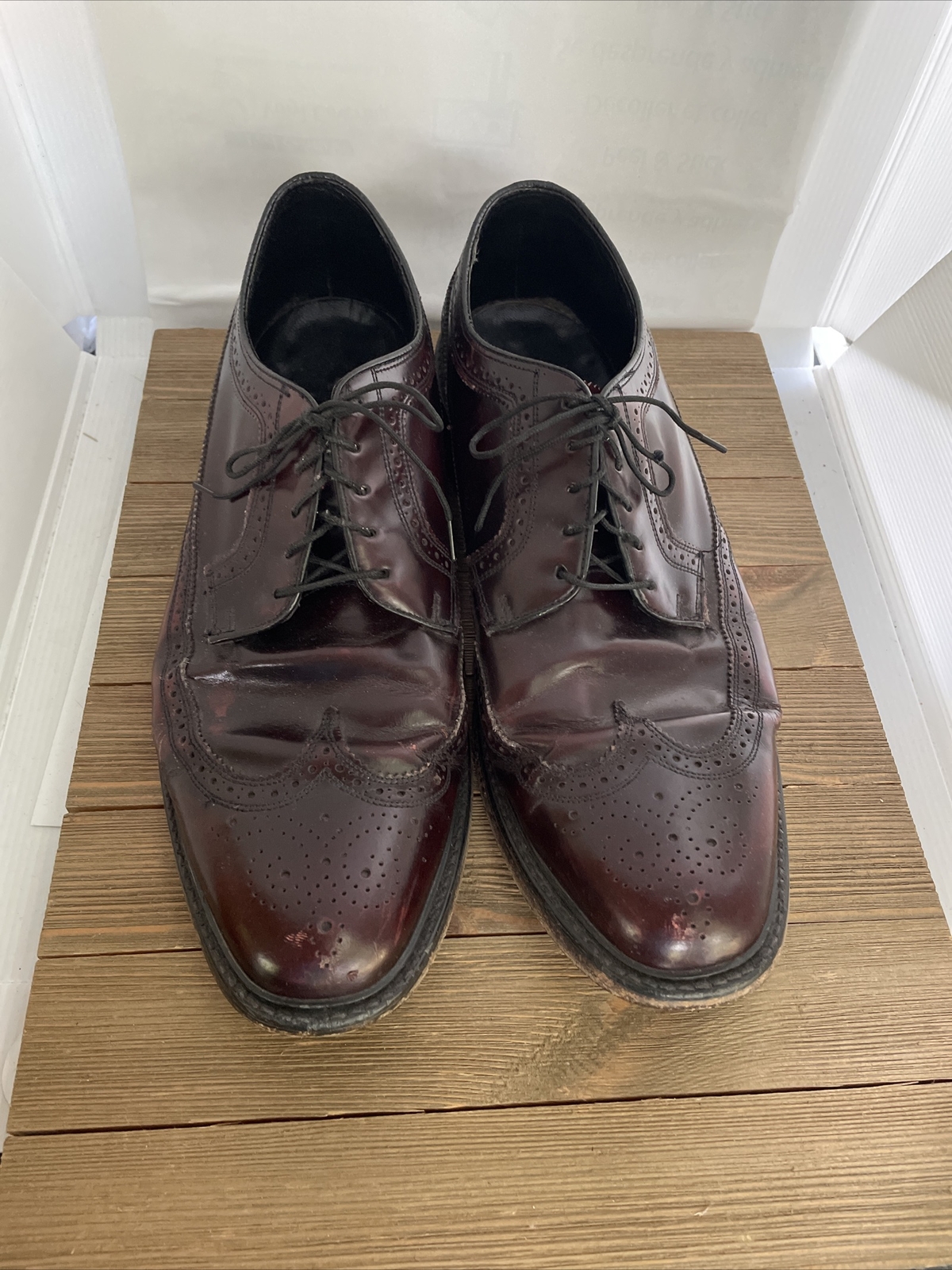 Vtg Florshiem Mens Burgundy Wine Oxfords Leather Lace Up Dress Shoes