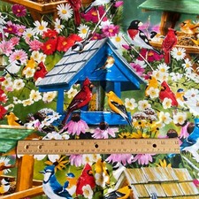 2 YD Backyard Birds Floral Fabric Quilting Cotton David Textiles