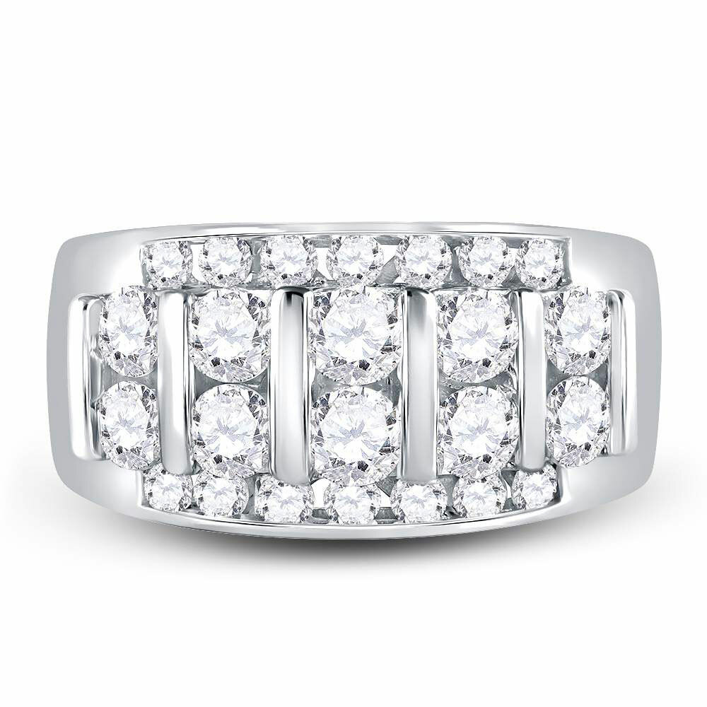 14kt White Gold Mens Round Diamond Wedding Channel Set Band Ring 2 Cttw ...