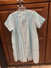 Miss Elaine 56 Cotton 44 Polyester Blue Striped Full Zip Robe Day Dress Sz S