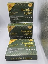 3 Twinkle Christmas Lights Strands 140 Super Bright Teeny Clear Bulbs Green Cord