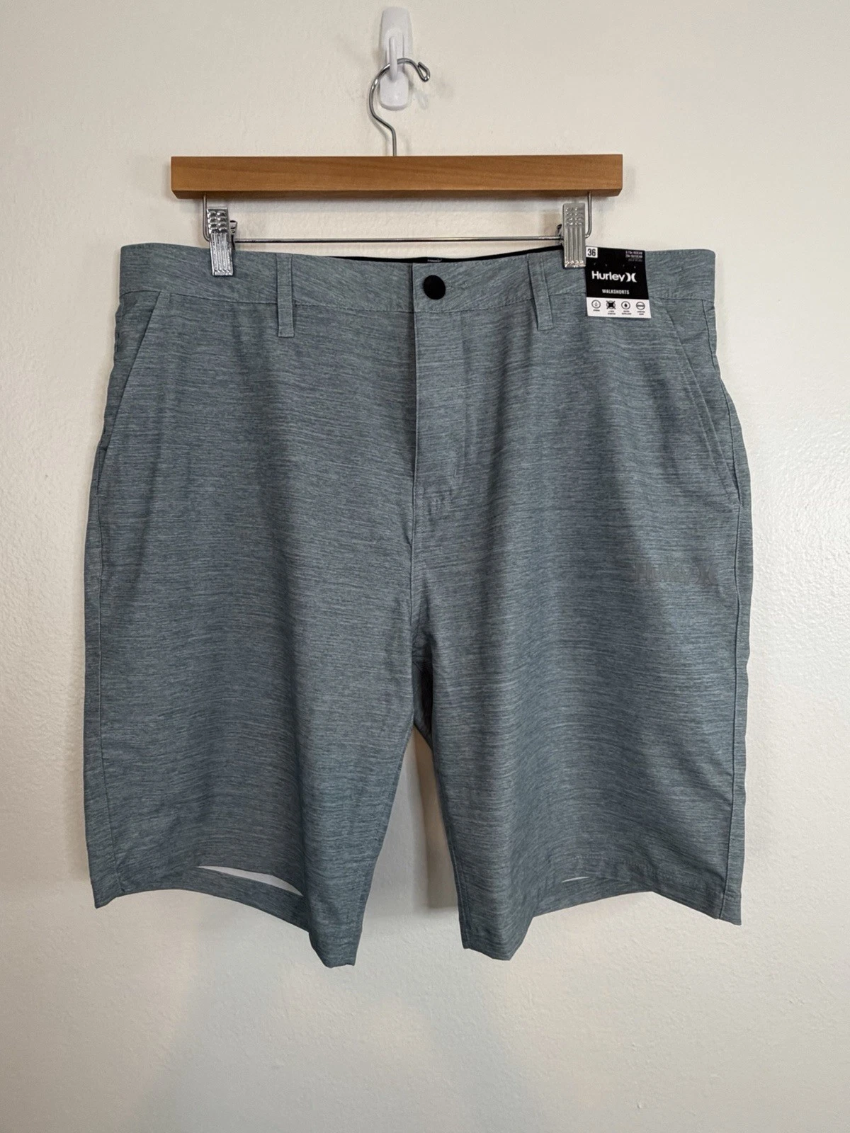 NWT Hurley Men's Hybrid Walk Shorts “Gladiator Gray” Size 36 X 9.75” Inseam