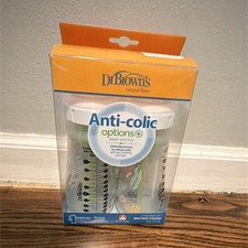 Dr. Brown  s Anti-Colic Wide Neck BPA-Free Baby Bottle Set 9oz Clear Newborn Flow