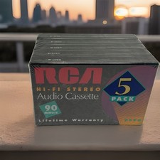 5 Pack NEW RCA 90 Minute Blank Audio Cassette Tapes Stereo Hi-Fi SEALED RC90