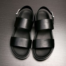 Roman Style Men Real Leather Open Toe Slingback Buckle Summer Casual Beach Shoes