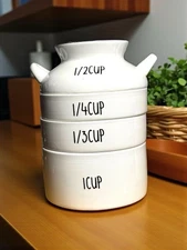 Rustic Farmhouse Milk Jug Measuring Cup Set Stackable White Kitchen Decor READ