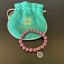 Rustic Cuff Pink Emerson Stretch Bracelet Sparkly Beads Silvertone Logo Charm