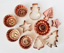 VTG Mixed Lot of Copper Cookie Cutters, Acorn Jello Molds & Mini Bundts, 12 PCS