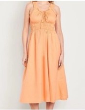 Old Navy XL Peach Orange Waist Defined Ruffle Midi Dress Wide Shoulder Strap