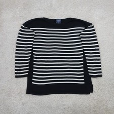 Chaps Classics Jumper Womens Medium Black White Stripe Knit Side Slit Preppy 00s