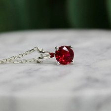 2Ct Round Lab Created Pink Ruby Solitaire Pendant Necklace 14K White Gold Plated