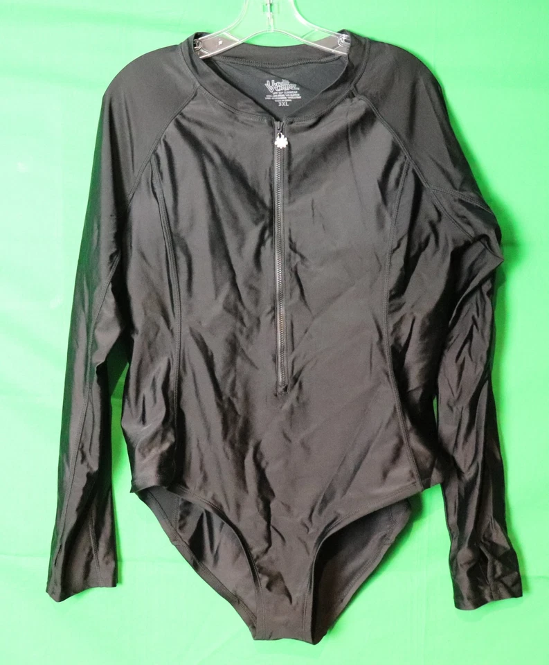 Traje de baño UV Skins negro manga larga 1 pieza sujetador incorporado cremallera frontal talla 3X (b678) Foto 4 de 4