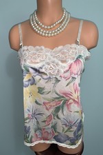VTG Vanity Fair Glossy Floral Ivory Camisole Cami Top Nylon S 34 36