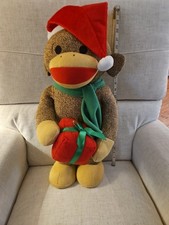 SOCK MONKEY RARE PRESENT PORCH GREETER Christmas OUTSIDE INSIDE 25"      GEMMY