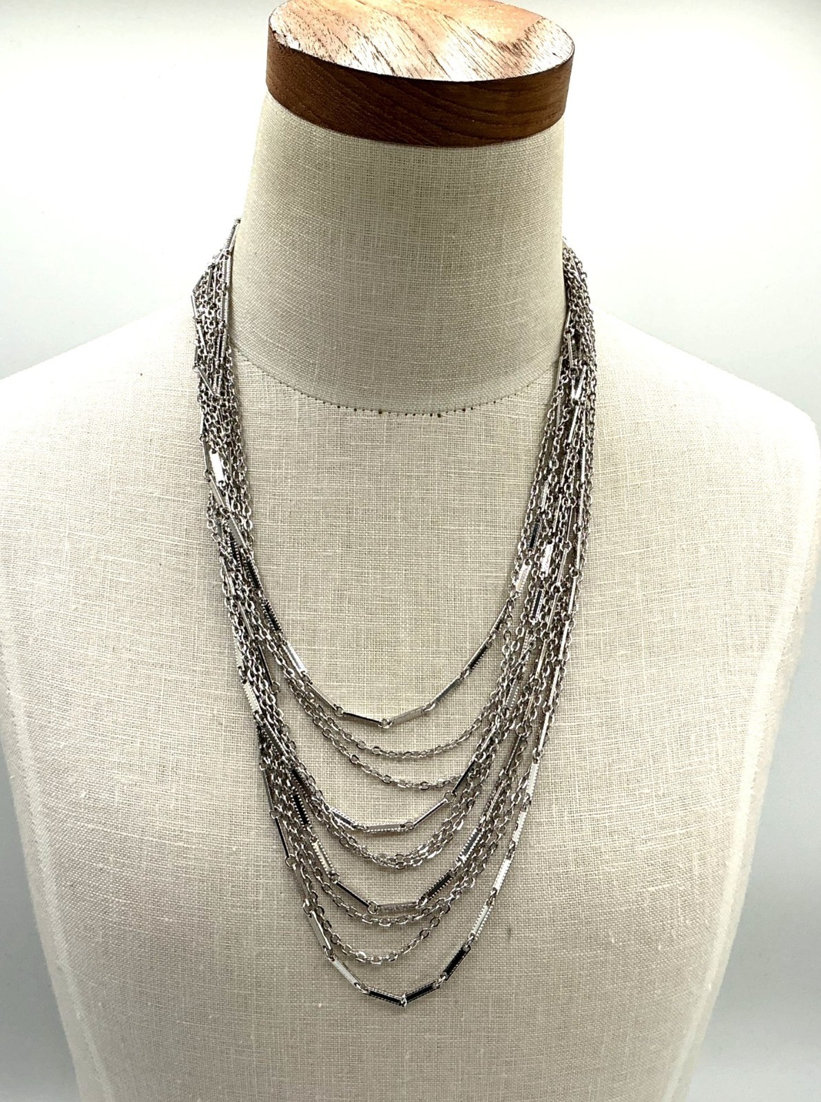 Silver Multi-Strand Layered Statement Necklace Wi… - image 2