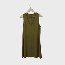 Madewell Large Heather Button Up Dress Sleeveless Olive Green V-Neck Womens